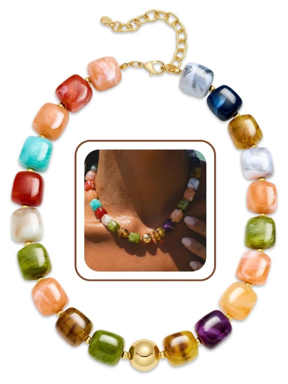 Chunky Beaded Necklace Waterproof Resin Summer Beach Jewelry